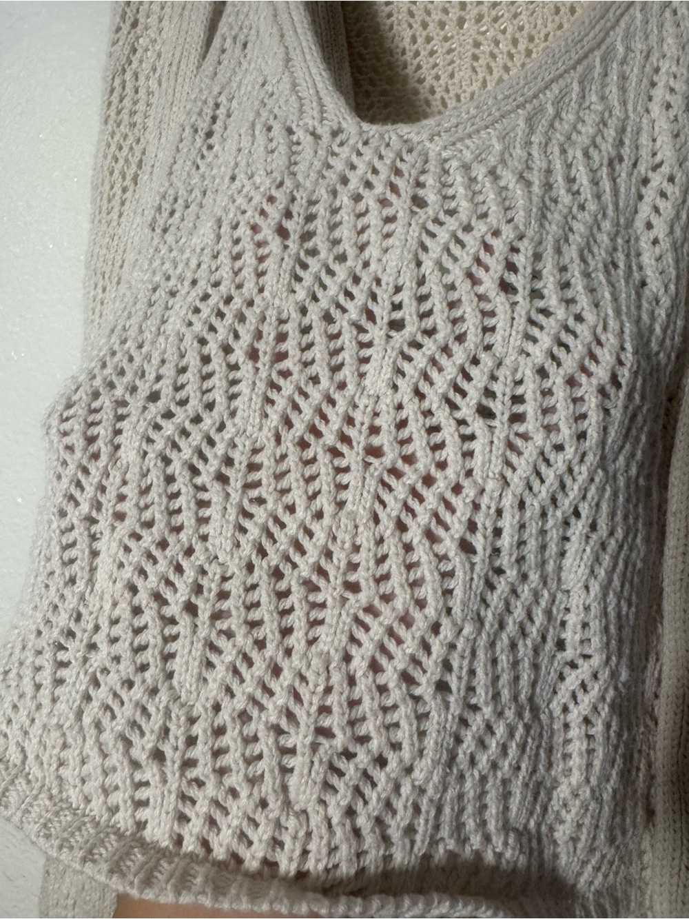 2 piece Cream Open-Knit Long Vest with crop tank. - Picture 6 of 9